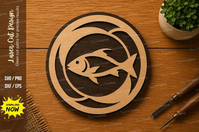 Fish Circle SVG | Fishing Laser Cut File | Glowforge CNC DXF PNG EPS SVG Regulrcrative 
