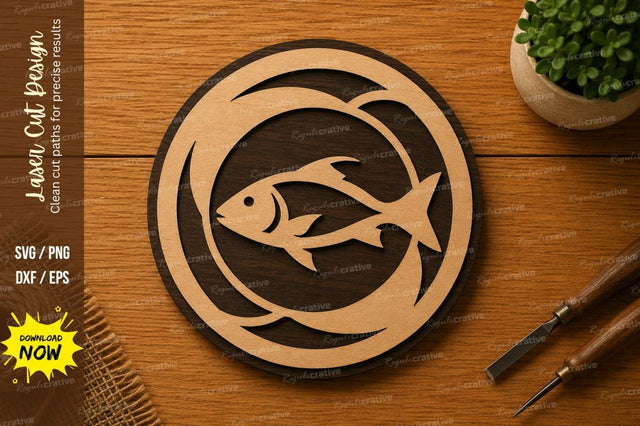 Fish Circle SVG | Fishing Laser Cut File | Glowforge CNC DXF PNG EPS SVG Regulrcrative 