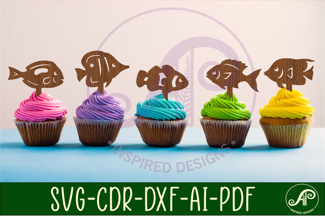 Fish cupcake topper SVG laser SVG APInspireddesigns 