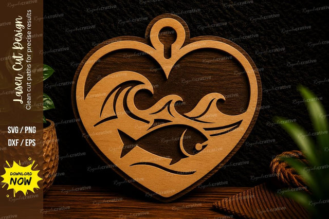 Fish Heart Ornament Laser Cut Svg Design SVG Regulrcrative 