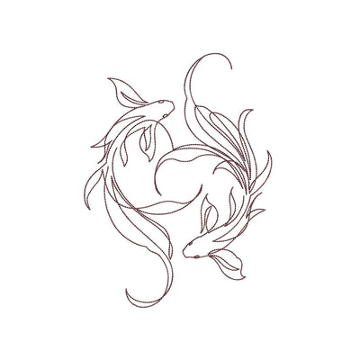 Fish Line Art Machine Embroidery Design, 5 sizes, Instant download Embroidery/Applique DESIGNS Nino Nadaraia 