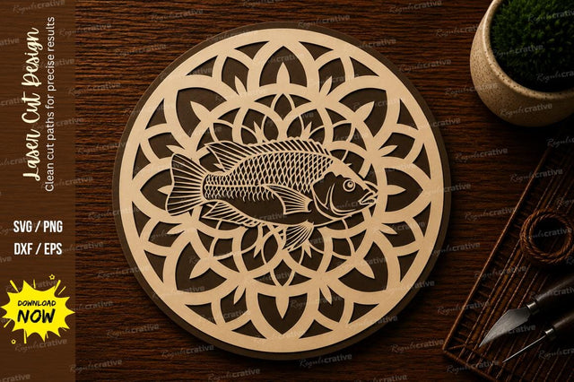 Fish Mandala Wildlife Laser Cut SVG File SVG Regulrcrative 