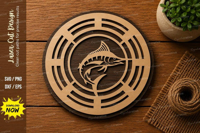 Fish Maze Circle SVG | Fishing Laser Cut Design | Glowforge CNC DXF PNG EPS SVG Regulrcrative 