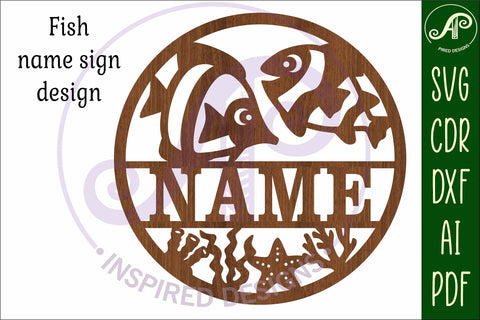 Fish name sign svg laser cut template SVG APInspireddesigns 