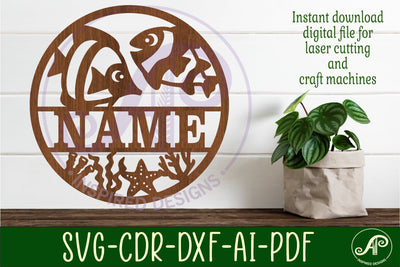Fish name sign svg laser cut template SVG APInspireddesigns 