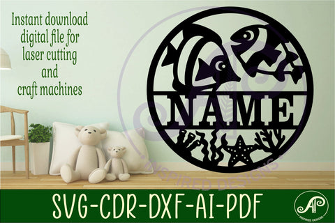Fish name sign svg laser cut template SVG APInspireddesigns 