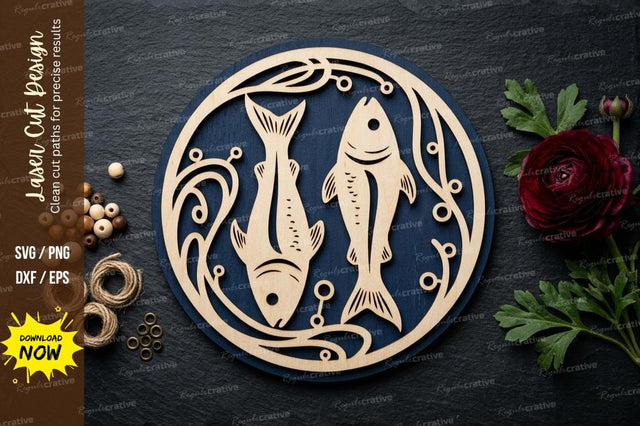 Fish Round Frame laser Cut svg Cutting file SVG Regulrcrative 
