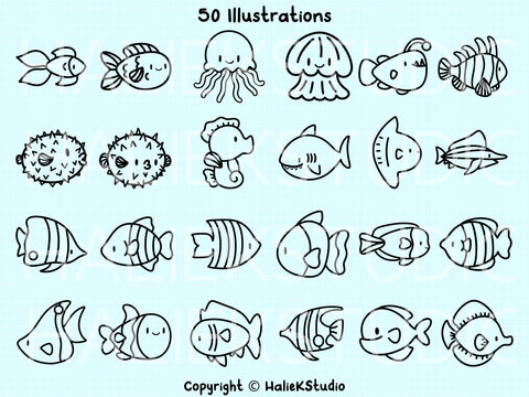 Fish SVG files - Cute Fish Illustrations SVG HalieKStudio 