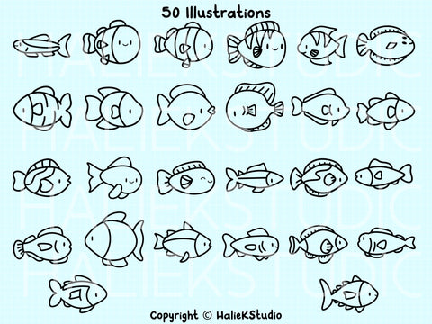 Fish SVG files - Cute Fish Illustrations SVG HalieKStudio 