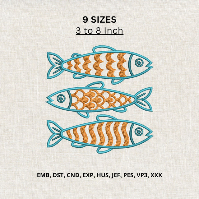 Fish Trio Machine Embroidery Design – Coastal Fish Embroidery File, Nautical Ocean Fish Pattern Embroidery/Applique DESIGNS PatternFeed8 