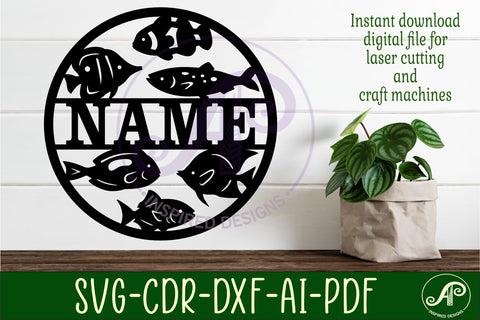 Fishes themed name sign svg laser SVG APInspireddesigns 
