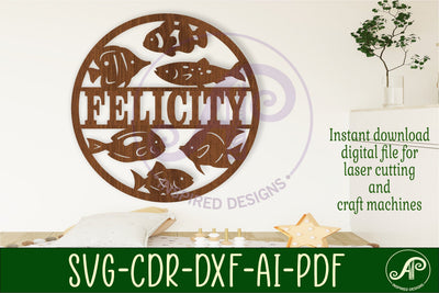 Fishes themed name sign svg laser SVG APInspireddesigns 