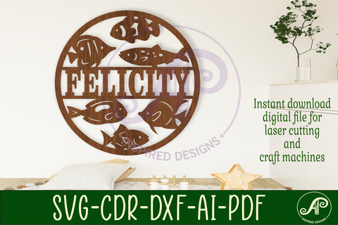 Fishes themed name sign svg laser SVG APInspireddesigns 