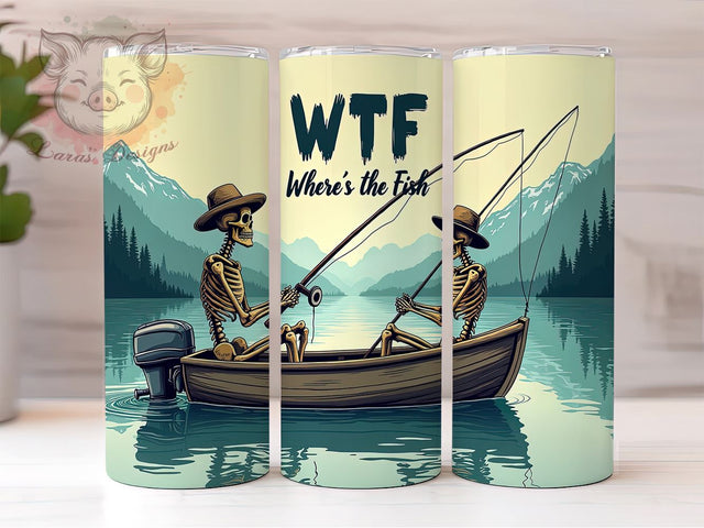 Fishing 20 oz Skinny Tumbler Sublimation Design, Straight & Tapered Tumbler Png, Where's the Fish Tumbler Png, Digital Download PNG Sublimation Lara' s Designs 