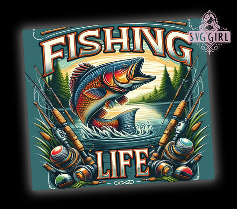Fishing 20oz Tumbler Wrap Sublimation Design, Straight Tapered Tumbler Wrap, Fishing Life Tumbler Png, Instant Digital Download Sublimation SvggirlplusArt 