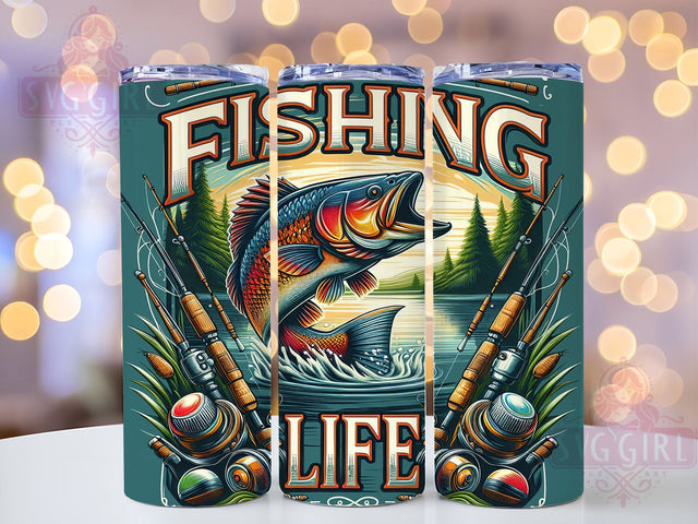 Fishing 20oz Tumbler Wrap Sublimation Design, Straight Tapered Tumbler Wrap, Fishing Life Tumbler Png, Instant Digital Download Sublimation SvggirlplusArt 