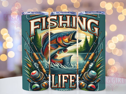 Fishing 20oz Tumbler Wrap Sublimation Design, Straight Tapered Tumbler Wrap, Fishing Life Tumbler Png, Instant Digital Download Sublimation SvggirlplusArt 
