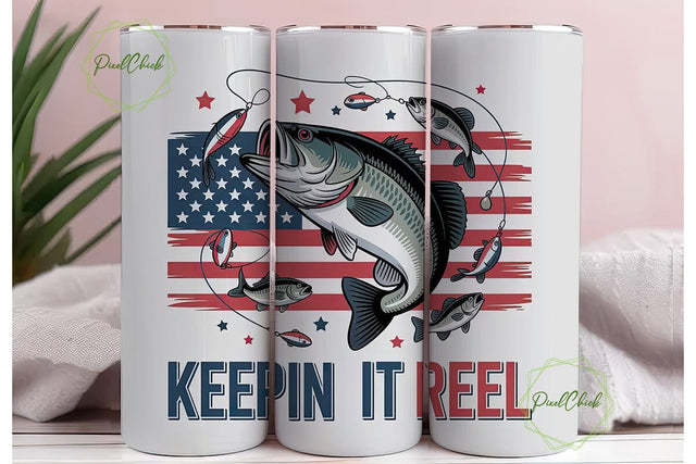 Fishing American Flag 20oz Tumbler Wrap Sublimation PixelChick 