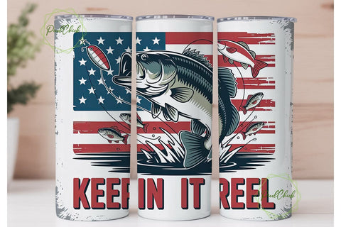 Fishing American Flag 20oz Tumbler Wrap Sublimation PixelChick 