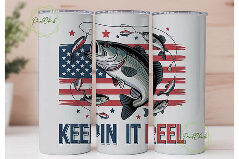 Fishing American Flag 20oz Tumbler Wrap Sublimation PixelChick 