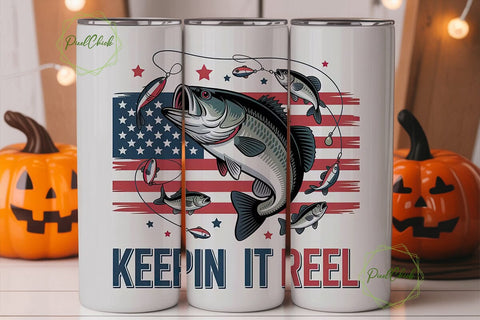Fishing American Flag 20oz Tumbler Wrap Sublimation PixelChick 