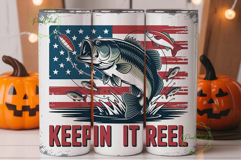 Fishing American Flag 20oz Tumbler Wrap Sublimation PixelChick 