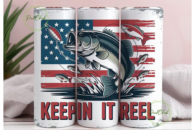 Fishing American Flag 20oz Tumbler Wrap Sublimation PixelChick 