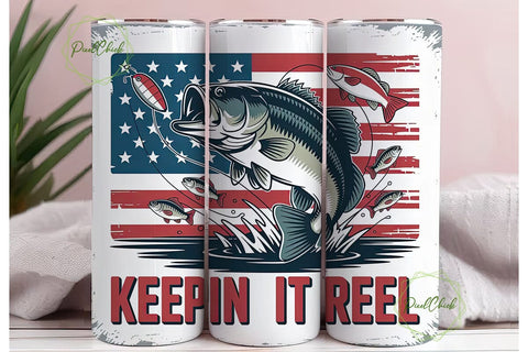 Fishing American Flag 20oz Tumbler Wrap Sublimation PixelChick 
