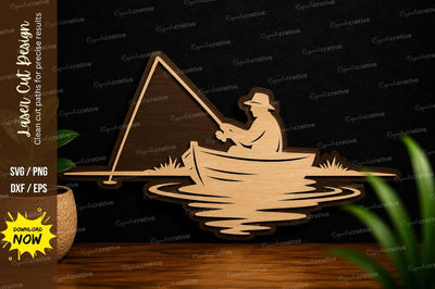 Fishing Boat Lake Scene Laser Cut SVG File SVG Regulrcrative 