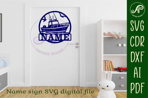 Fishing boat name wall art sign, SVG personalized sign SVG APInspireddesigns 