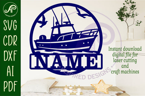 Fishing boat name wall art sign, SVG personalized sign SVG APInspireddesigns 