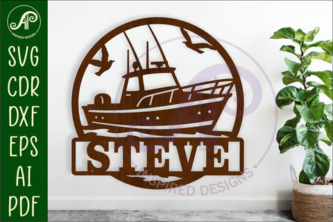 Fishing boat name wall art sign, SVG personalized sign SVG APInspireddesigns 