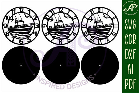 Fishing boat wall clock laser cut files SVG APInspireddesigns 
