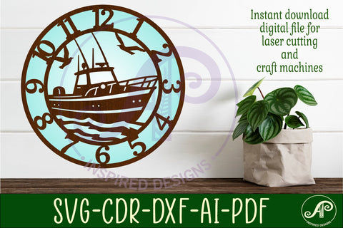 Fishing boat wall clock laser cut files SVG APInspireddesigns 