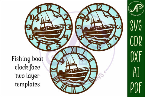 Fishing boat wall clock laser cut files SVG APInspireddesigns 