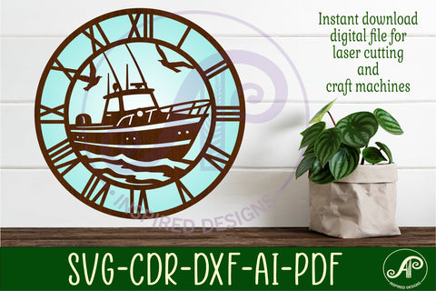 Fishing boat wall clock laser cut files SVG APInspireddesigns 
