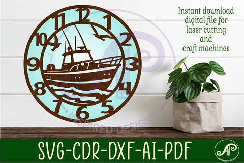 Fishing boat wall clock laser cut files SVG APInspireddesigns 