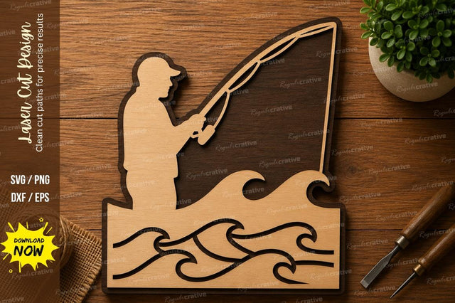 Fishing Boy Laser Cut SVG | Fisherman Wooden Wall Art | Fishing Lover Glowforge CNC DXF PNG EPS SVG Regulrcrative 