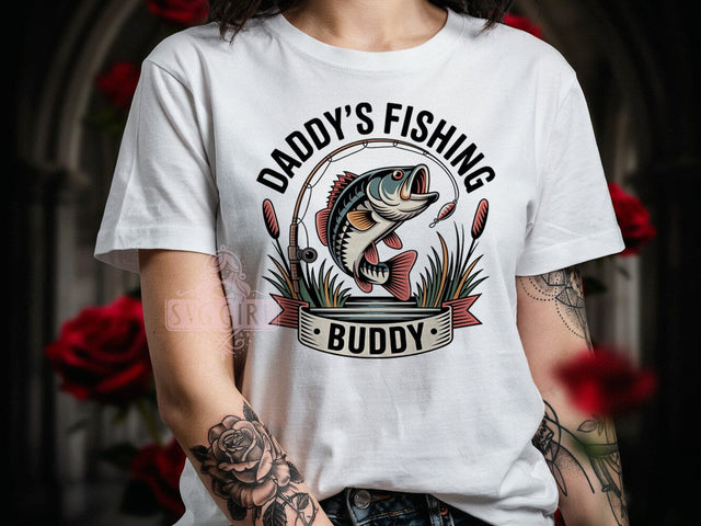 Fishing Buddy Dad T-Shirt PNG, Daddy Shirt, Angler Life, Cute Outdoors, Sublimation PNG, Father Child, Rustic Fishing Sublimation SvggirlplusArt 