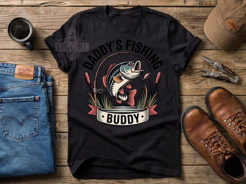 Fishing Buddy Dad T-Shirt PNG, Daddy Shirt, Angler Life, Cute Outdoors, Sublimation PNG, Father Child, Rustic Fishing Sublimation SvggirlplusArt 