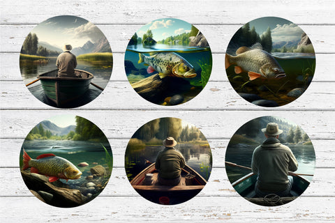 Fishing Car Coaster Bundle. Car Coaster Sublimation PNG Sublimation Olga Terlyanskaya 