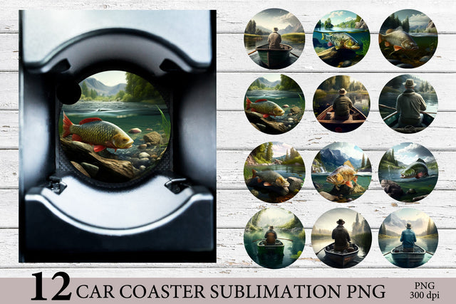 Fishing Car Coaster Bundle. Car Coaster Sublimation PNG Sublimation Olga Terlyanskaya 