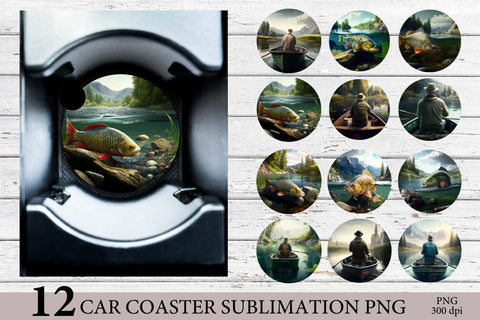 Fishing Car Coaster Bundle. Car Coaster Sublimation PNG Sublimation Olga Terlyanskaya 