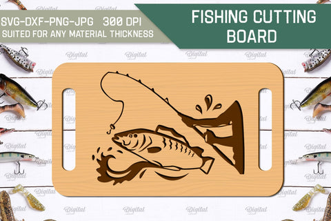 Fishing Cutting Board Laser Cut. Fishing Design SVG SVG Evgenyia Guschina 