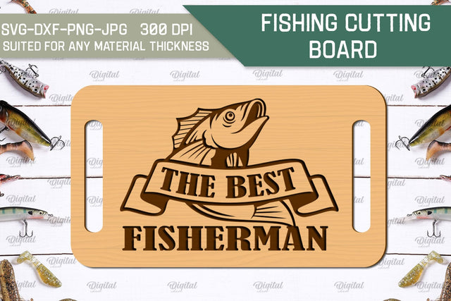 Fishing Cutting Board Laser Cut. Fishing Design SVG SVG Evgenyia Guschina 