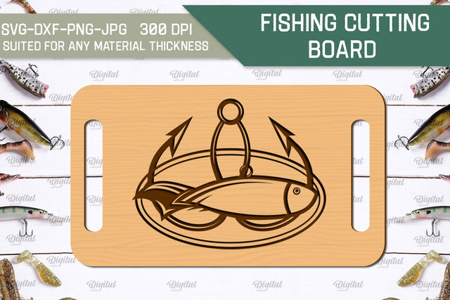 Fishing Cutting Board Laser Cut. Fishing Design SVG SVG Evgenyia Guschina 