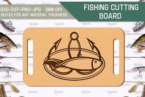 Fishing Cutting Board Laser Cut. Fishing Design SVG SVG Evgenyia Guschina 