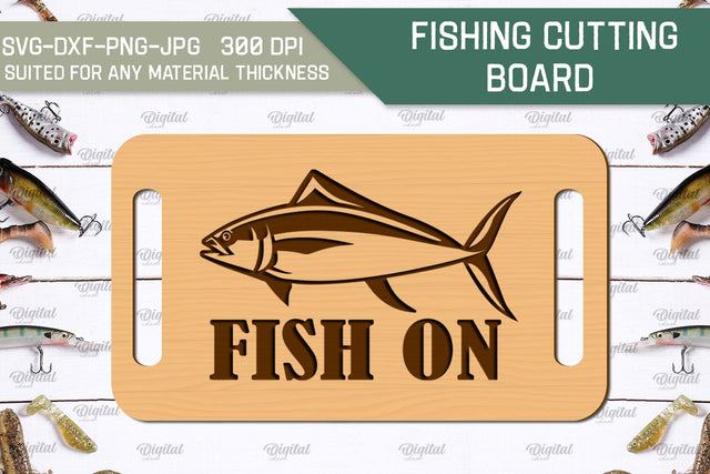 Fishing Cutting Board Laser Cut. Fishing Design SVG SVG Evgenyia Guschina 