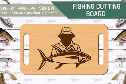 Fishing Cutting Board Laser Cut. Fishing Design SVG SVG Evgenyia Guschina 