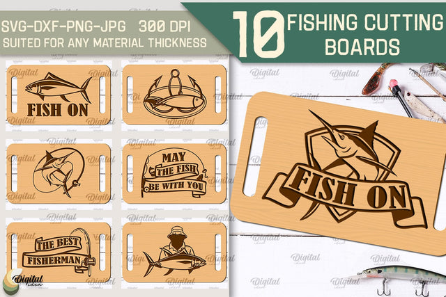 Fishing Cutting Boards Laser Cut Bundle. Fishing Design SVG SVG Evgenyia Guschina 